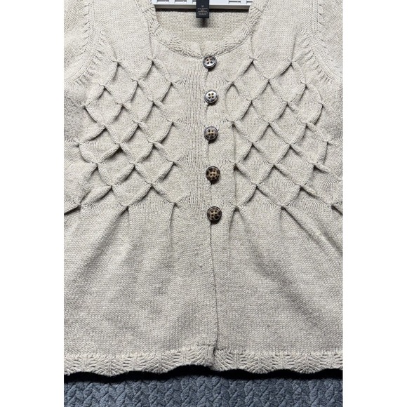 VTG Marisa Christina Button Front Cardigan Sweater M Lambswool Blend Beige Cozy‎ - Picture 2 of 7